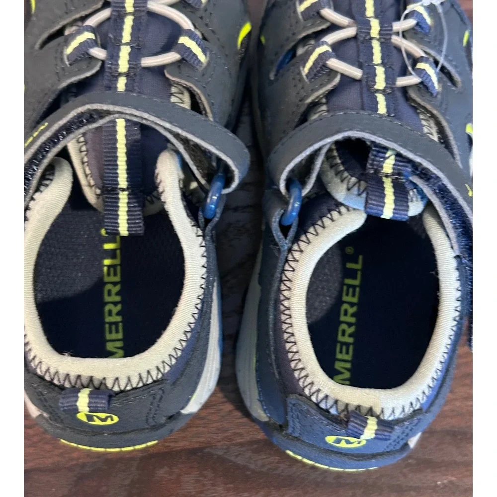 NWOT Merrell Hydro H2O Hiker Kids Navy Lime Leather Hiking Sandal Size 8M Summer